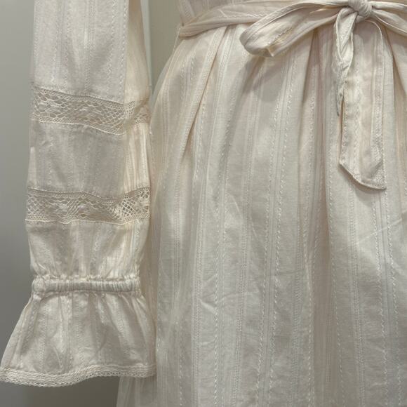 Allison New York Cream Embroidered Lace Cottage Peasant Prairie Boho Mini Dress - Picture 10 of 14